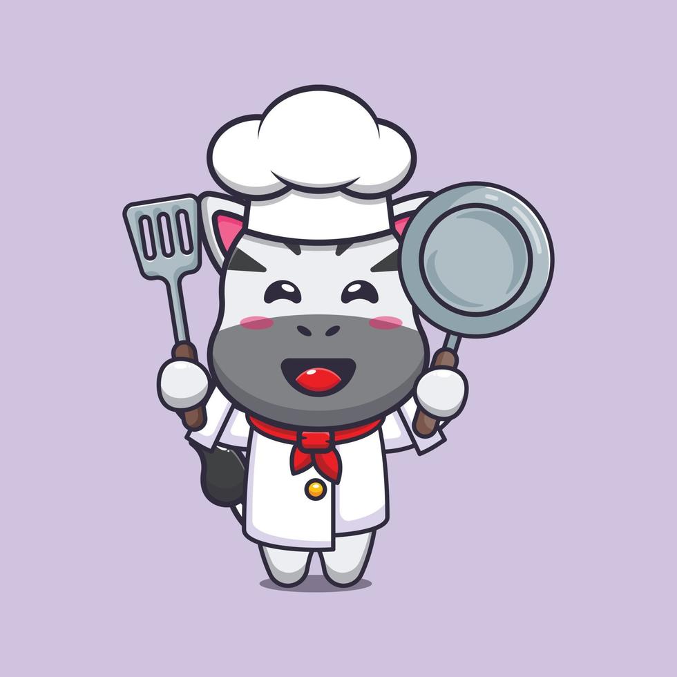 personagem de desenho animado de mascote de chef zebra bonito vetor