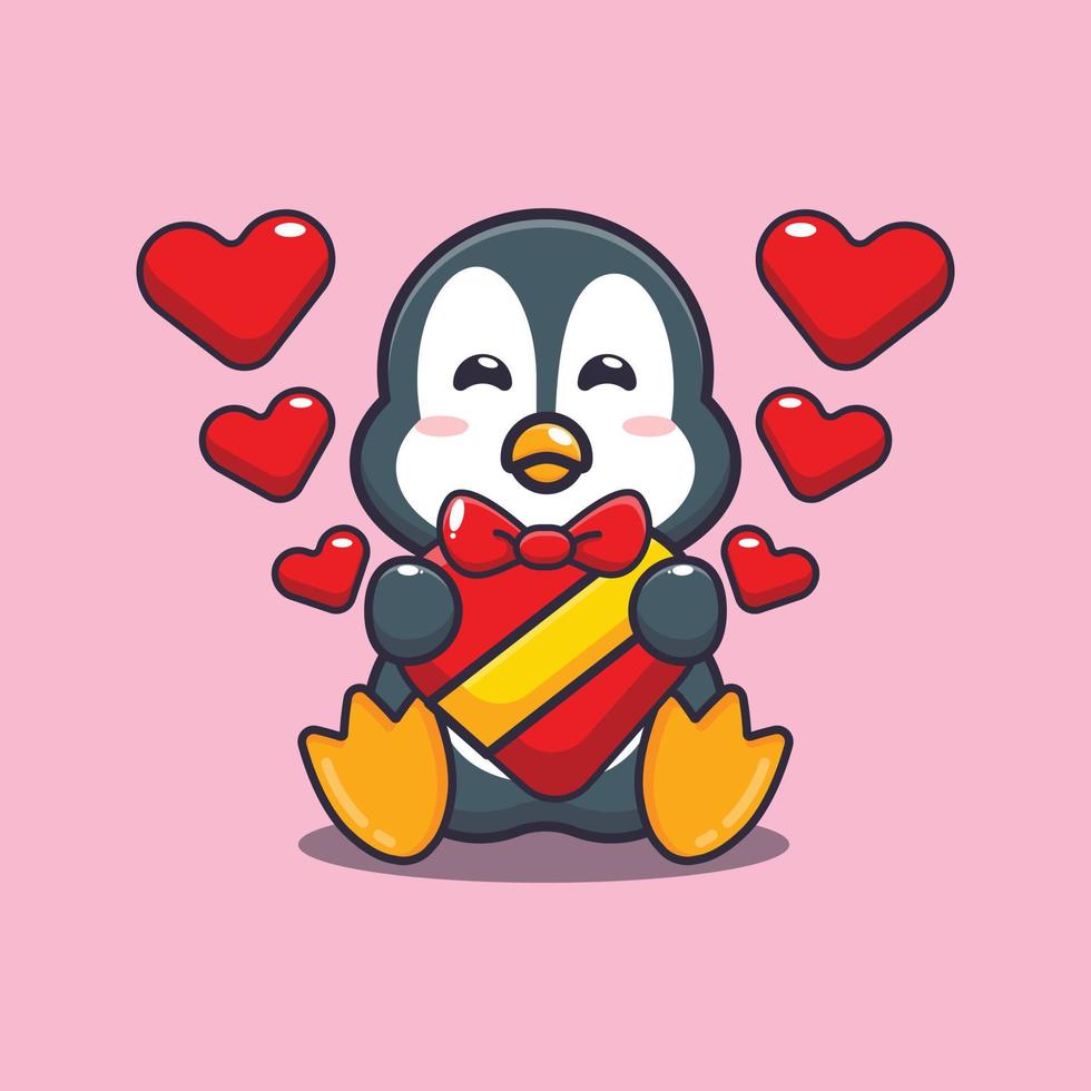 personagem de desenho animado de pinguim feliz bonito no dia dos namorados vetor