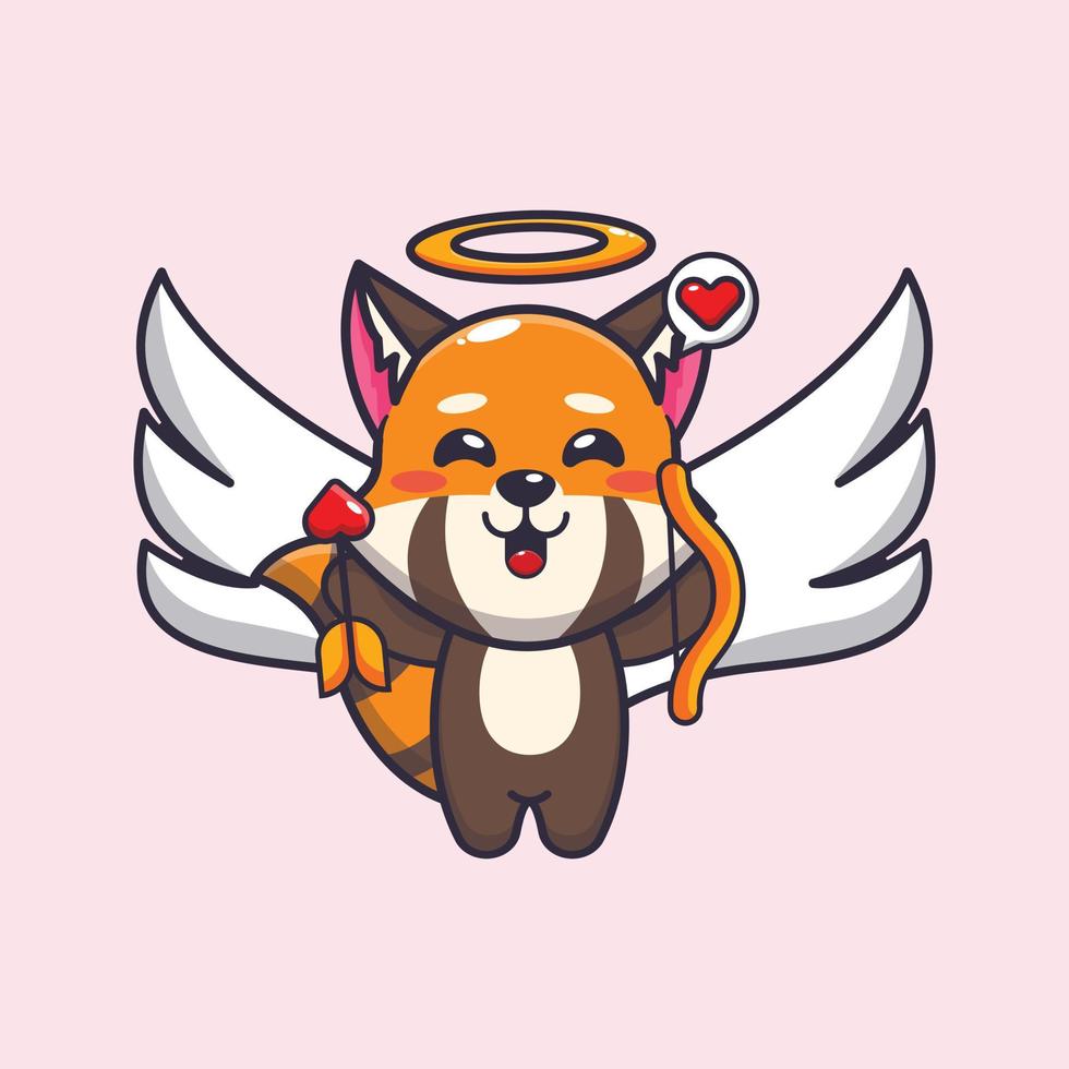 personagem de desenho animado bonito panda vermelho cupido segurando a seta do amor vetor