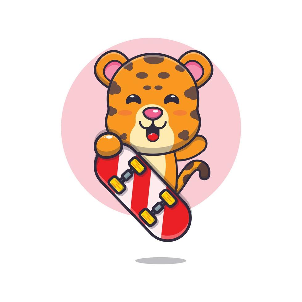 personagem de desenho animado de mascote leopardo bonito com skate vetor