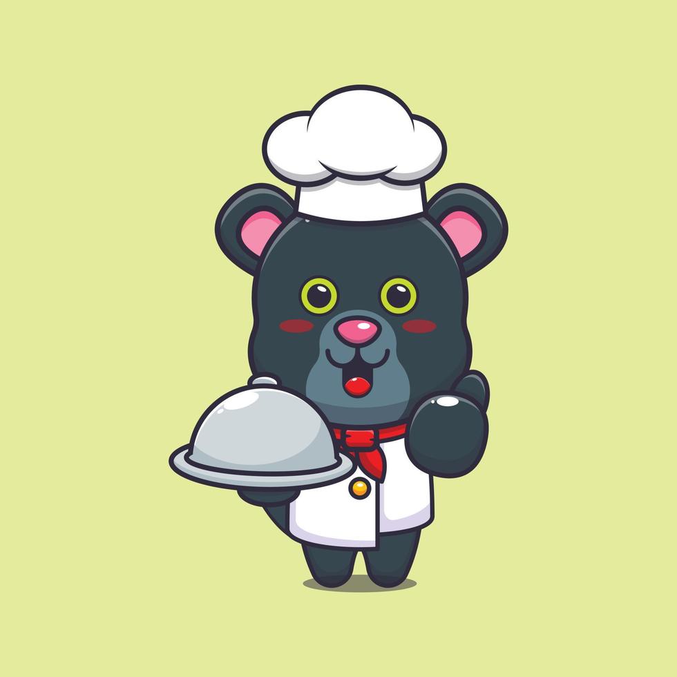 personagem de desenho animado de mascote de chef pantera bonito com prato vetor