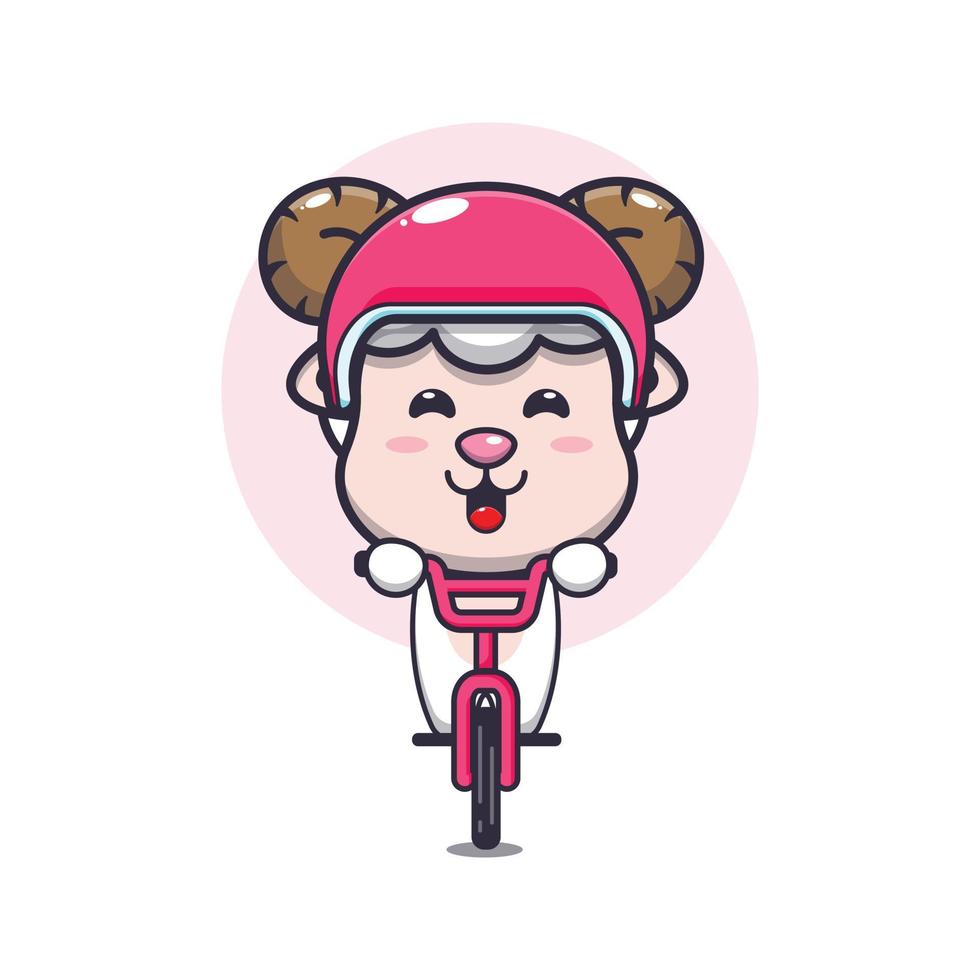 personagem de desenho animado de mascote de ovelha bonito passeio de bicicleta vetor