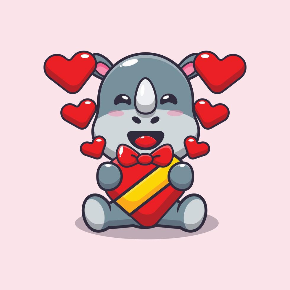 personagem de desenho animado bonito rinoceronte feliz no dia dos namorados vetor