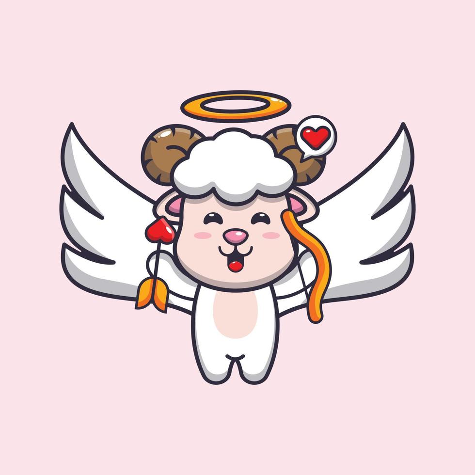 personagem de desenho animado bonito ovelha cupido segurando a seta do amor vetor