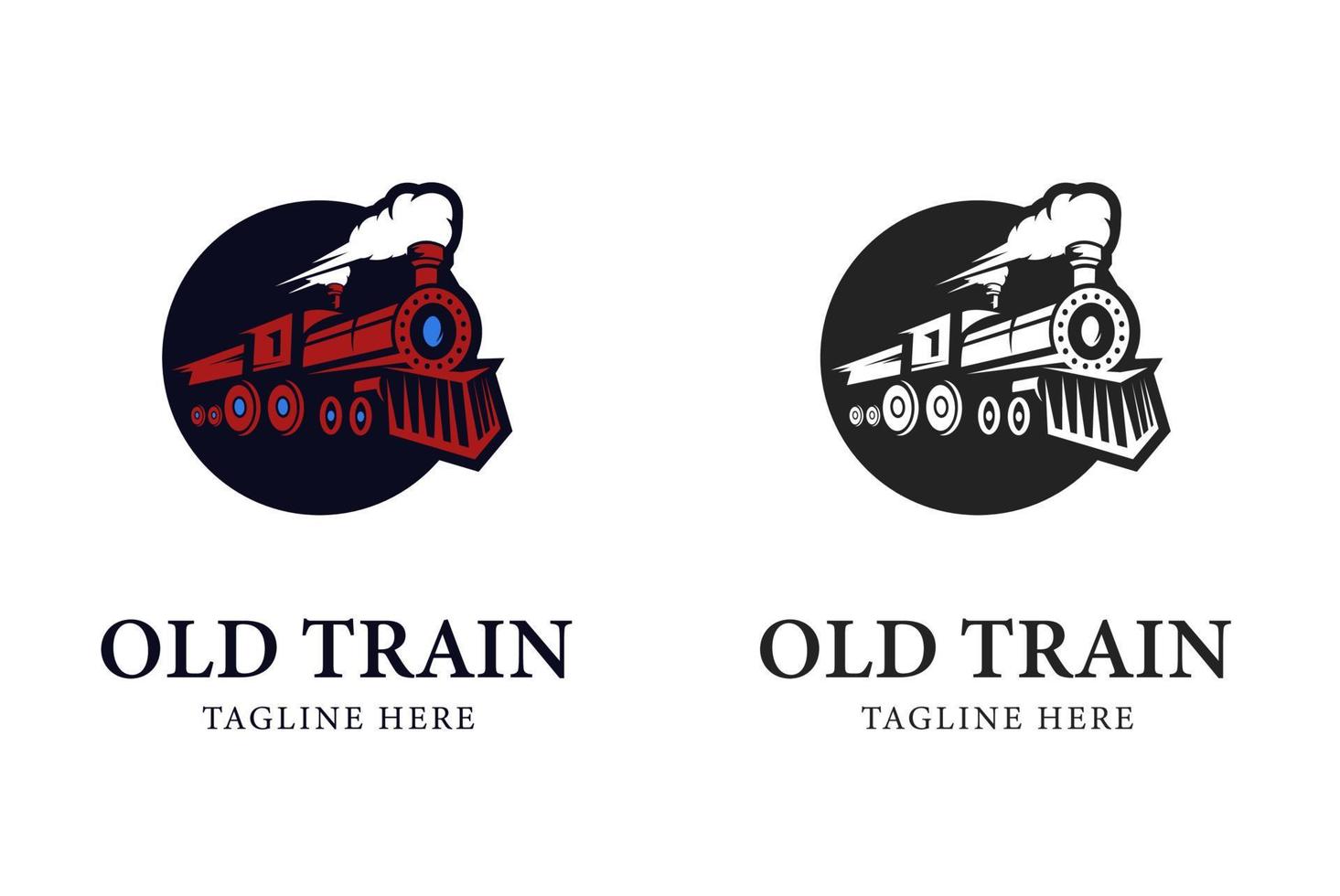 logotipos de trem. ilustração do velho trem com vetor de forma de círculo plano