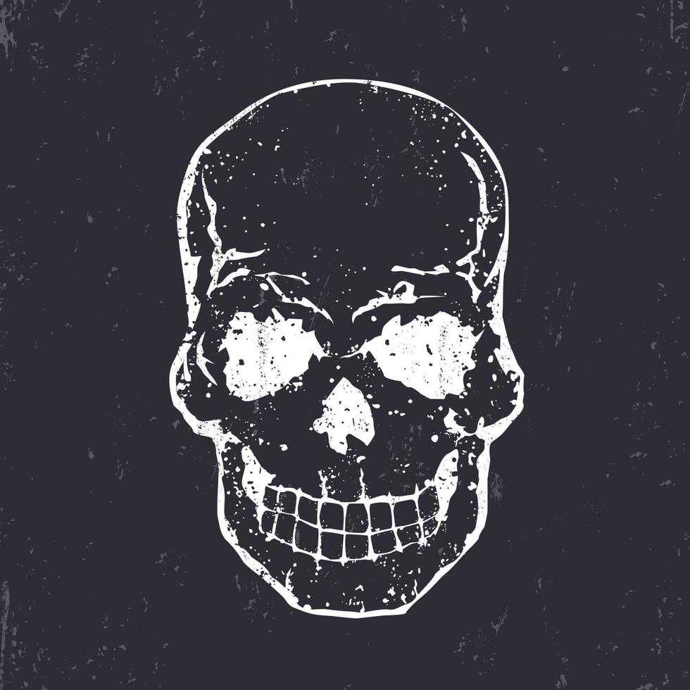 caveira grunge, design de t-shirt da velha escola com caveira, branco no escuro, ilustração vetorial vetor
