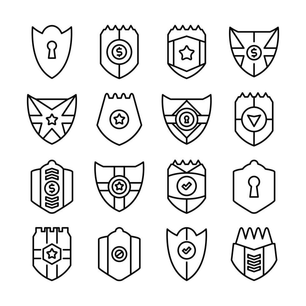 ícones de linha de crachá de escudo vetor
