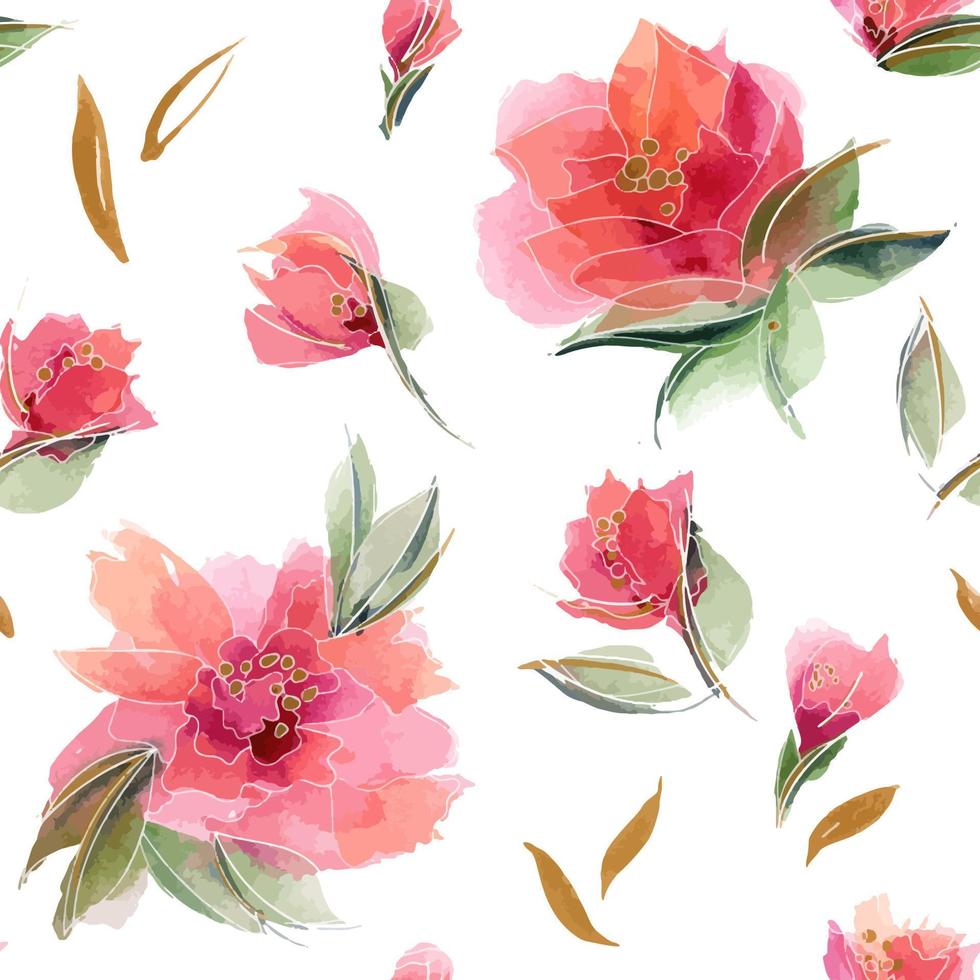padrão floral rosa sem costura com flores perfumadas e botões em um branco vetor