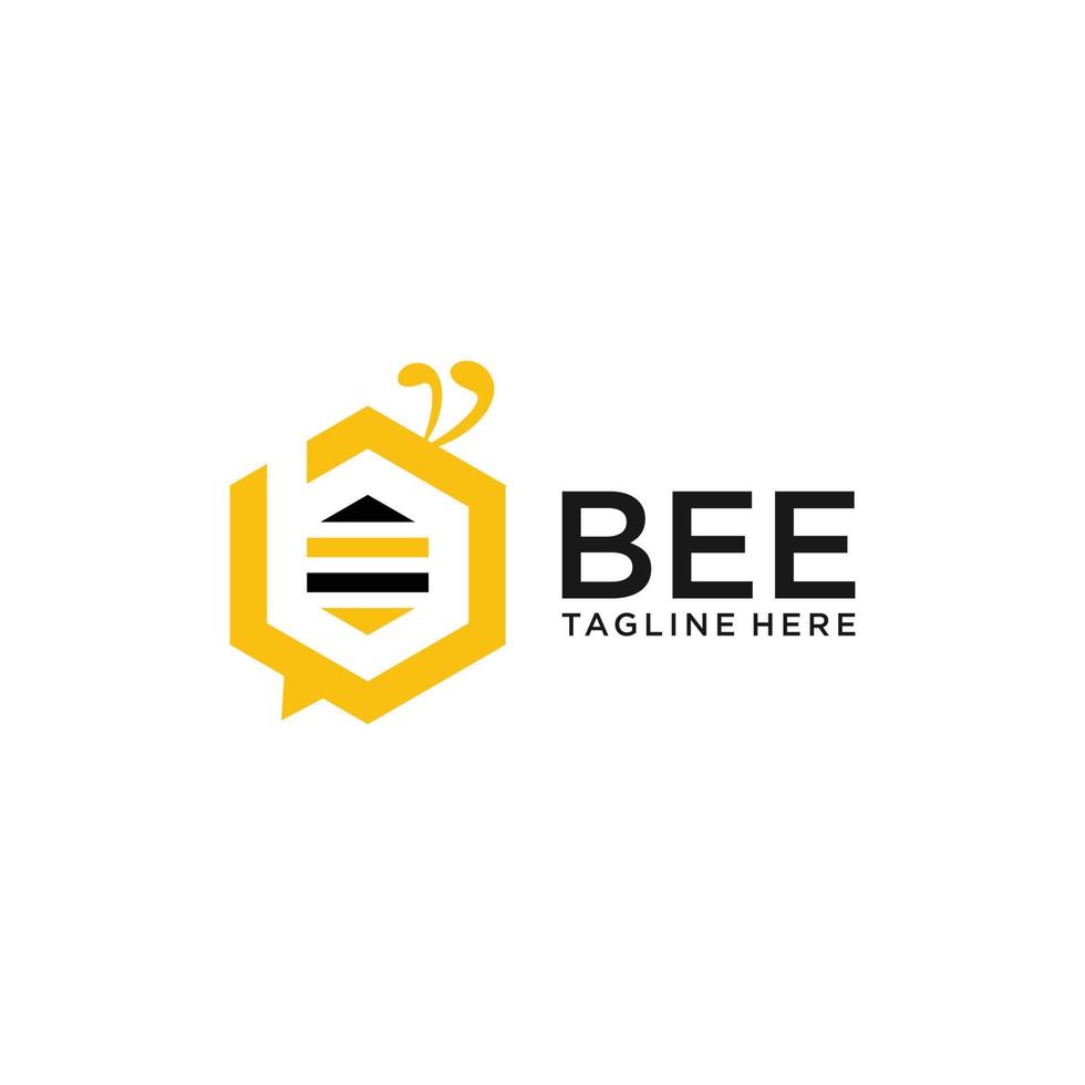 a letra b do logotipo da abelha forma um objeto de cubo com cores amarelas vetor