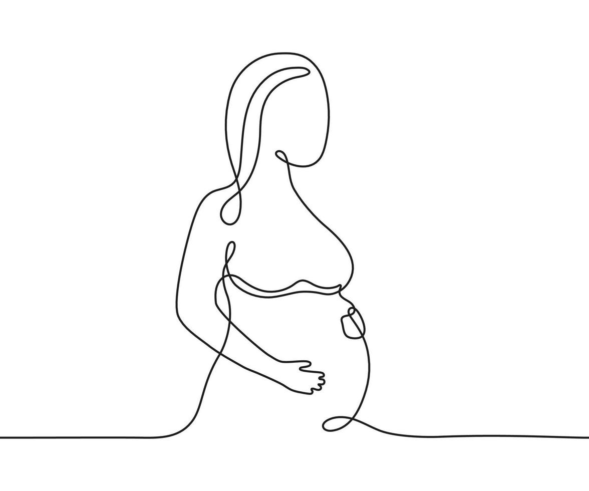 mulher grávida, linha de arte contínua um desenho. mulher grávida, futura mãe. desenho minimalista de contorno único. ilustração de contorno vetorial vetor