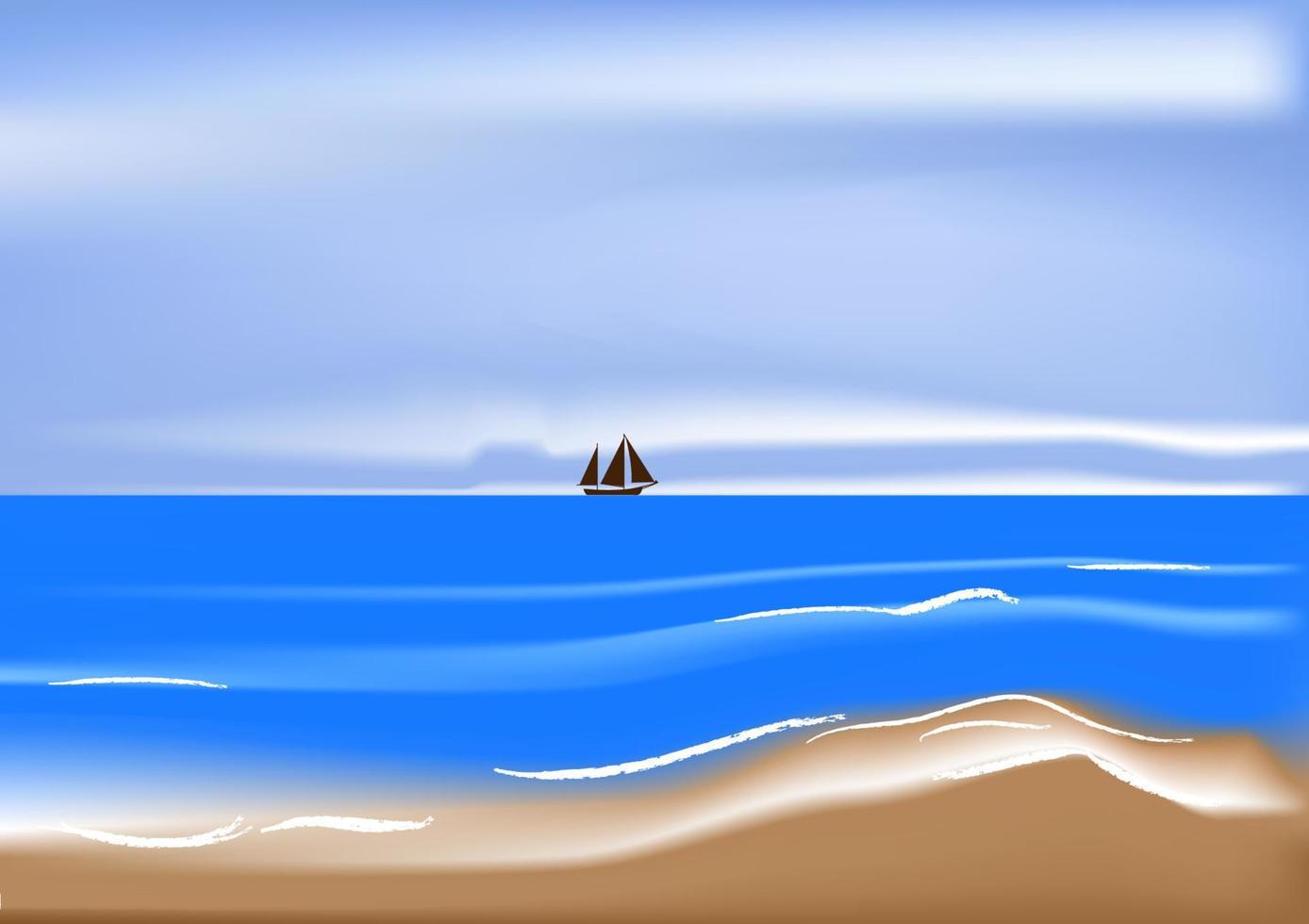 imagem gráfica paisagem vista oceano e areia natureza com ilustração vetorial de céu azul vetor