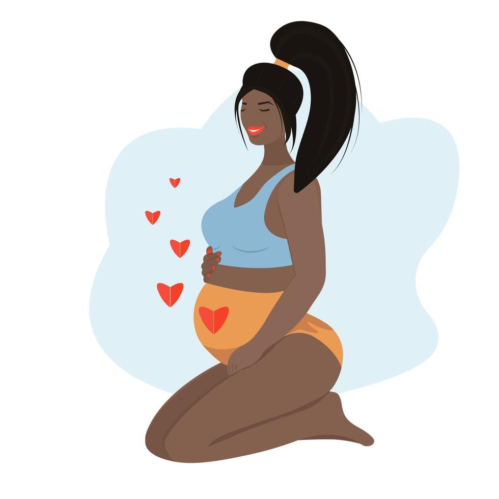 mulher negra grávida, ilustração vetor