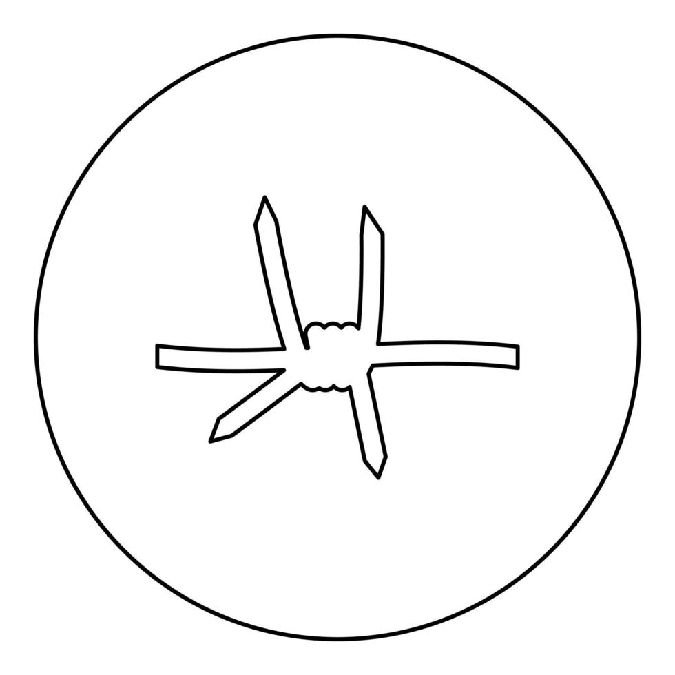 ícone de arame farpado em círculo redondo cor preta ilustração vetorial imagem contorno linha de contorno estilo fino vetor