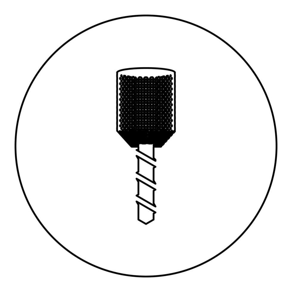 broca broca na cabeça ferramenta de perfuração fresadora eixo cnc ícone de fábrica no círculo redondo cor preta ilustração vetorial imagem contorno linha de contorno estilo fino vetor