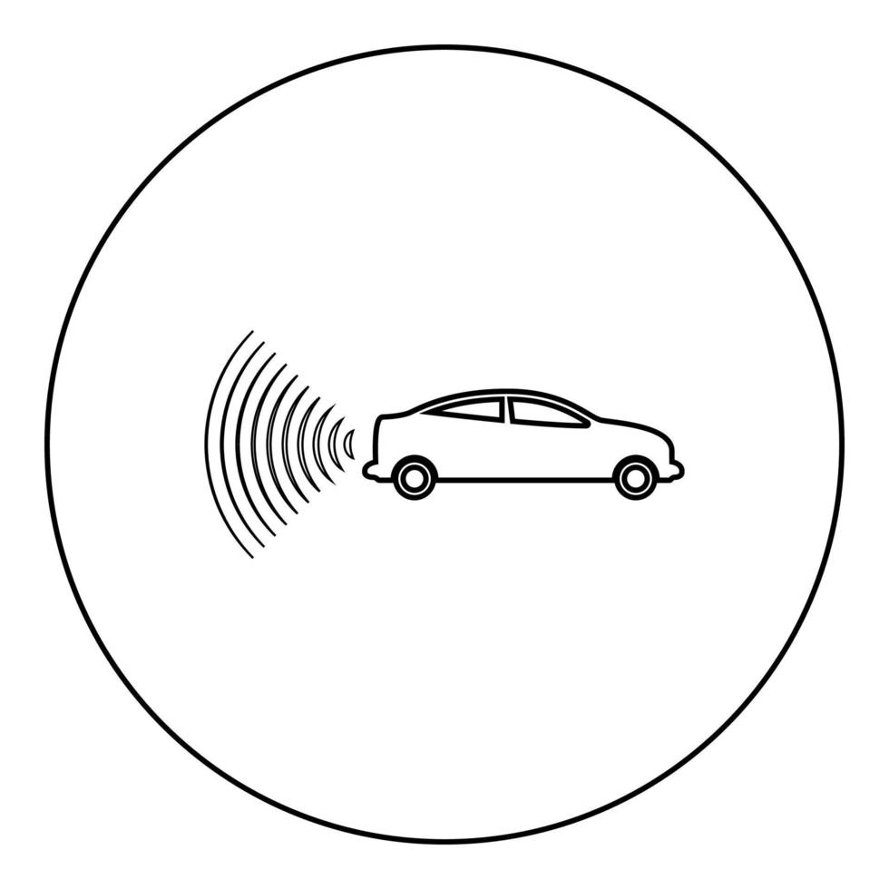 sensor de sinais de rádio do carro tecnologia inteligente piloto automático volta ícone no círculo redondo cor preta ilustração vetorial imagem contorno linha de contorno estilo fino vetor
