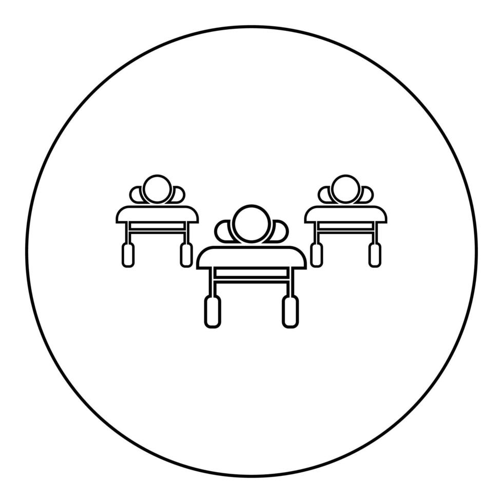 pacientes em sofás está mentindo ícone de epidemia de clínica de conceito de pandemia de hospital em círculo redondo cor preta ilustração vetorial imagem contorno linha de contorno estilo fino vetor