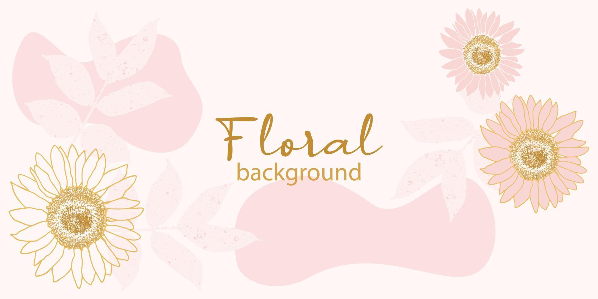 fundo mínimo rosa com flores e folhas. de fundo vector com girassóis. arte abstrata para banner, embalagem ou convite de casamento.