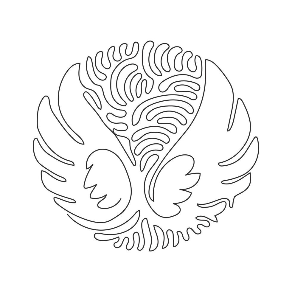 único desenho de uma linha bonito asas de anjo feriado romântico decoração logotipo imagem vetorial. redemoinho curl estilo de fundo do círculo. ilustração em vetor gráfico de desenho de linha contínua moderna