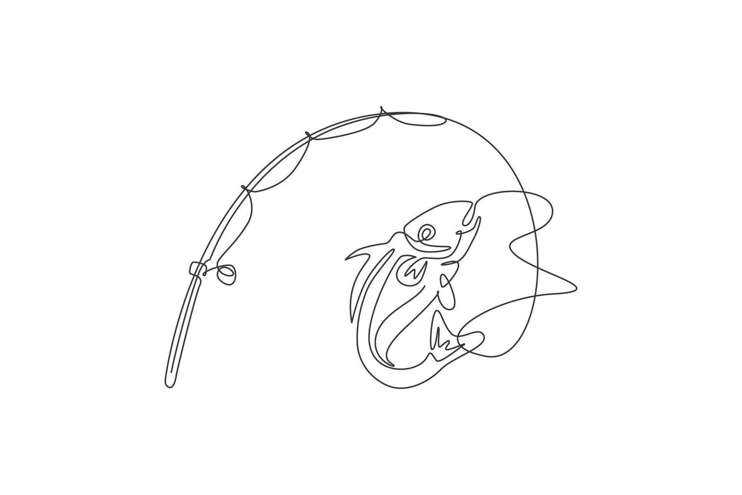 um único desenho de linha de clube de pescador e amante de pesca competição logotipo ícone símbolo ilustração vetorial gráfico. férias viajando para o conceito de hobby de pesca. design moderno de desenho de linha contínua vetor