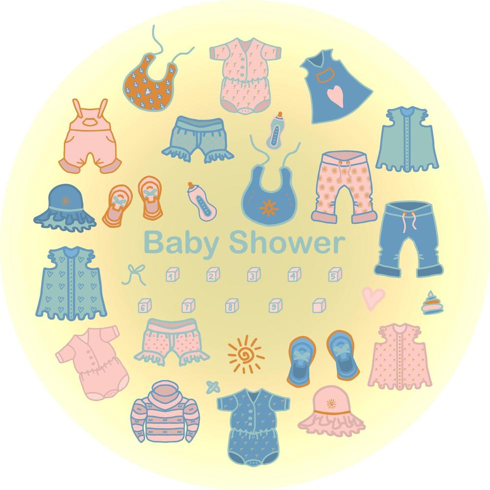ícones de coleção de chá de bebê. ilustração em vetor de desenhos animados de chegada do bebê
