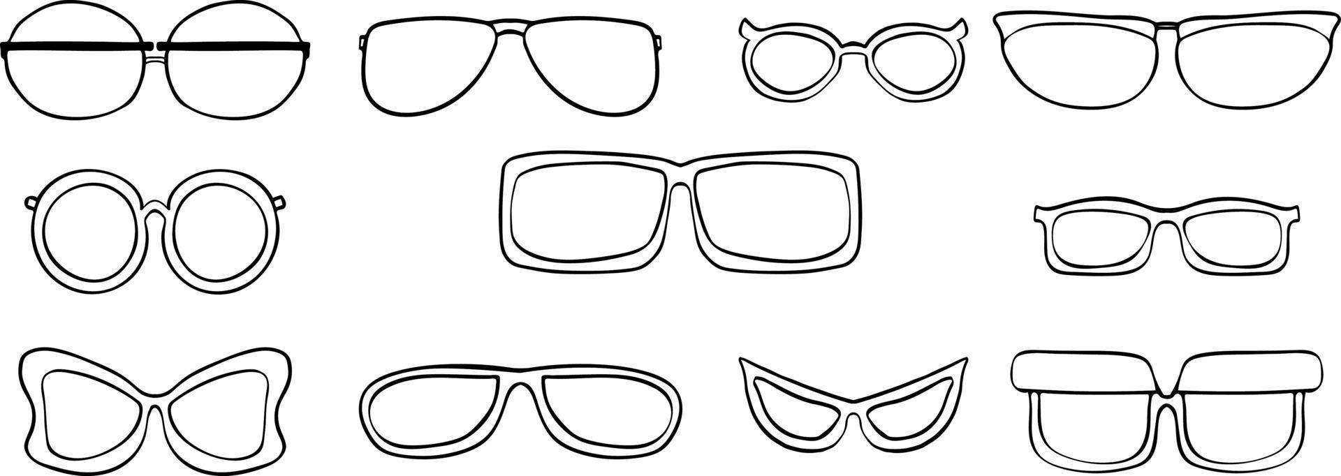 conjunto de óculos isolado vetor simples formas diferentes de quadros desenhados à mão