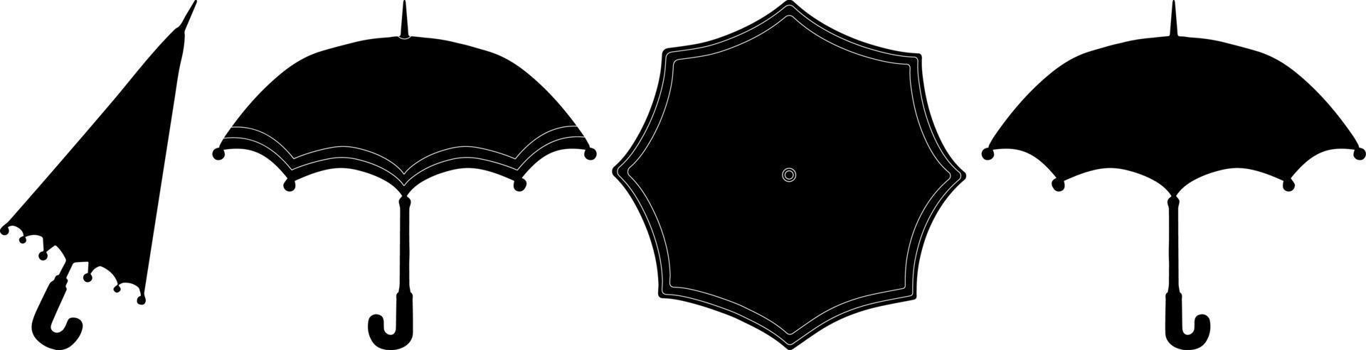 conjunto de guarda-chuvas isolado ilustração vetorial preto silhueta desenho de mão vetor