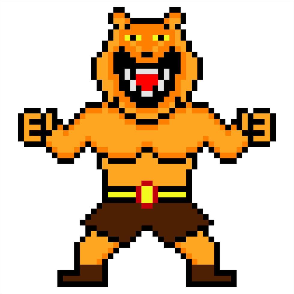guerreiro lutador de desenho de tigre com pixel art. ilustração vetorial. vetor