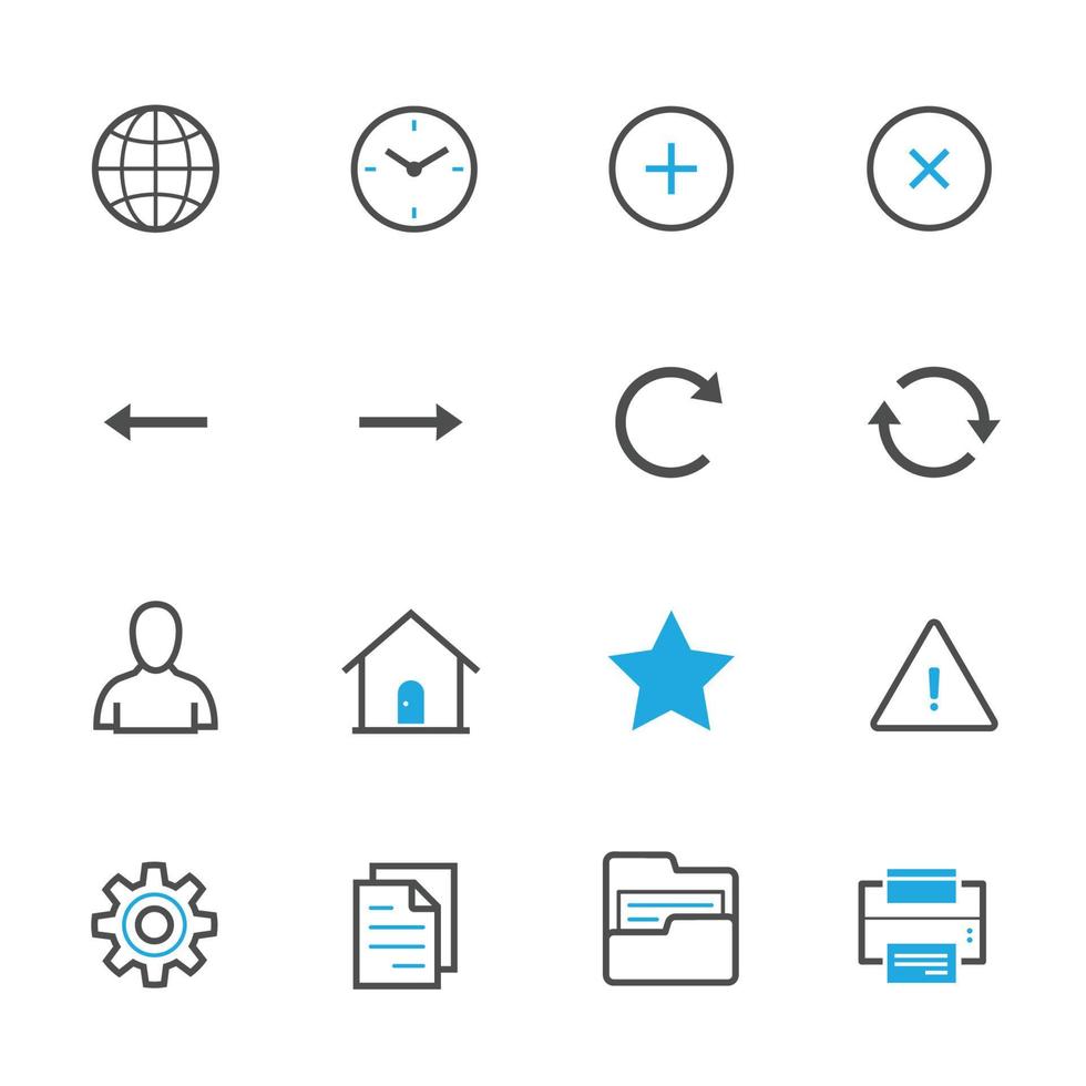 ícones de site e barra de ferramentas com fundo branco vetor