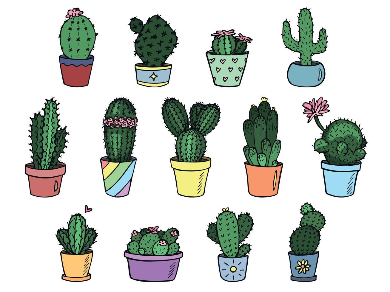 cacto simples desenhado à mão bonito. planta de casa em um clipart