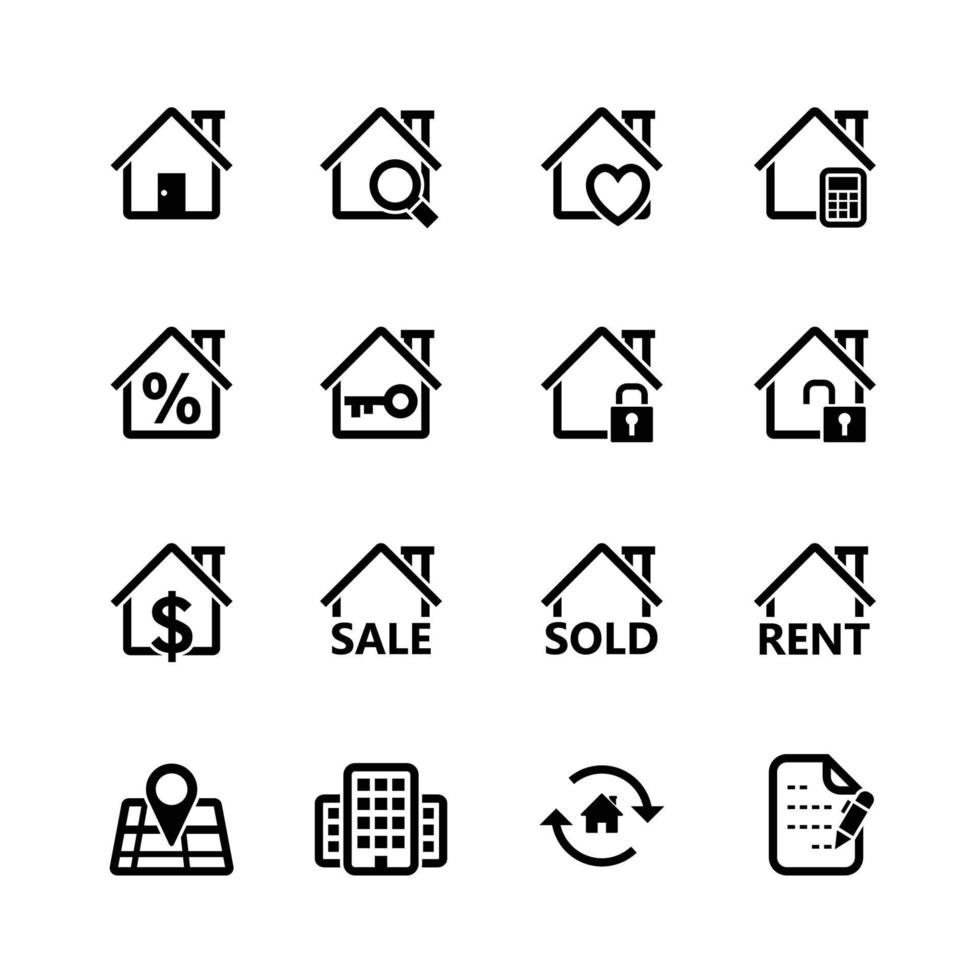 ícones imobiliários com fundo branco vetor