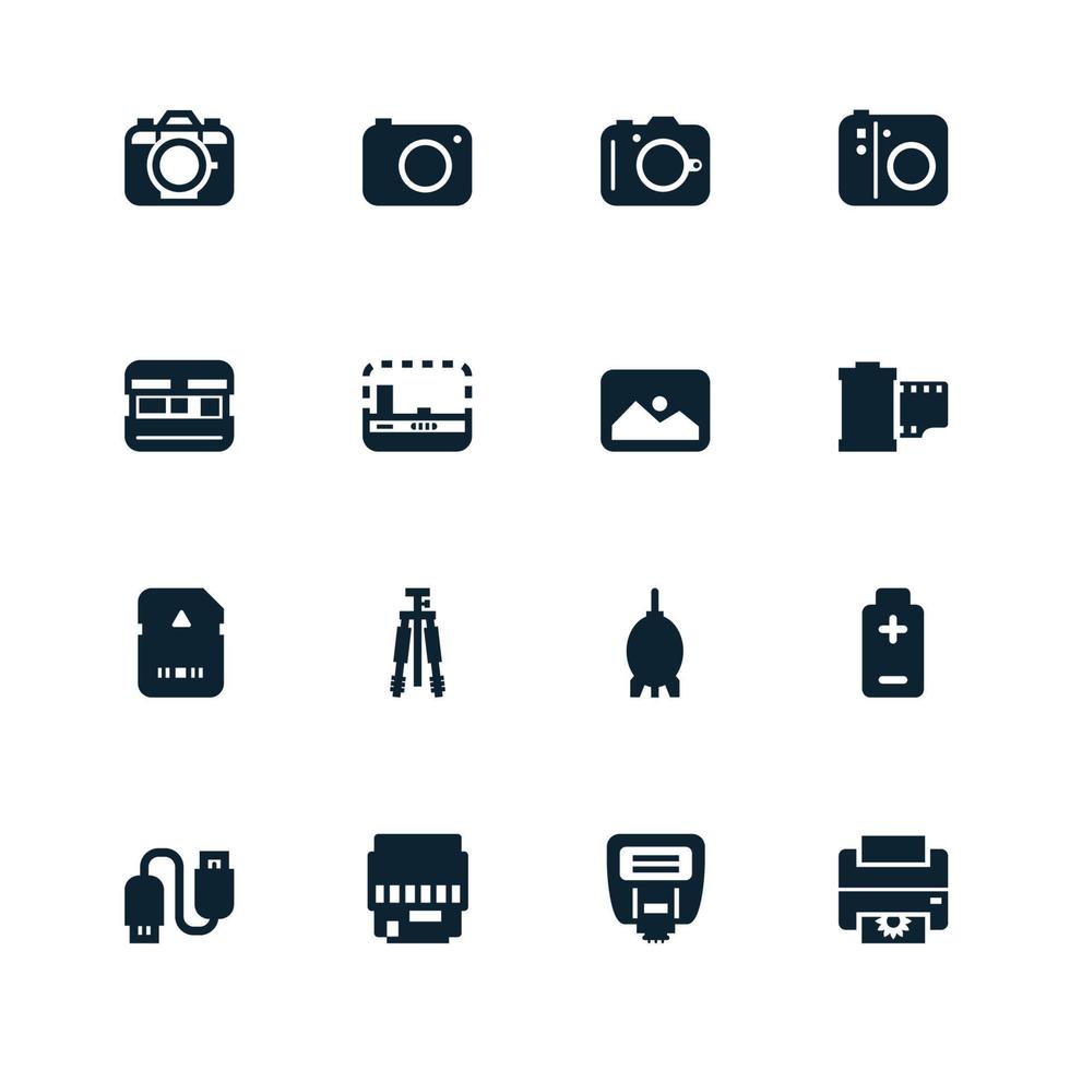 ícones de câmera e acessórios de câmera vetor