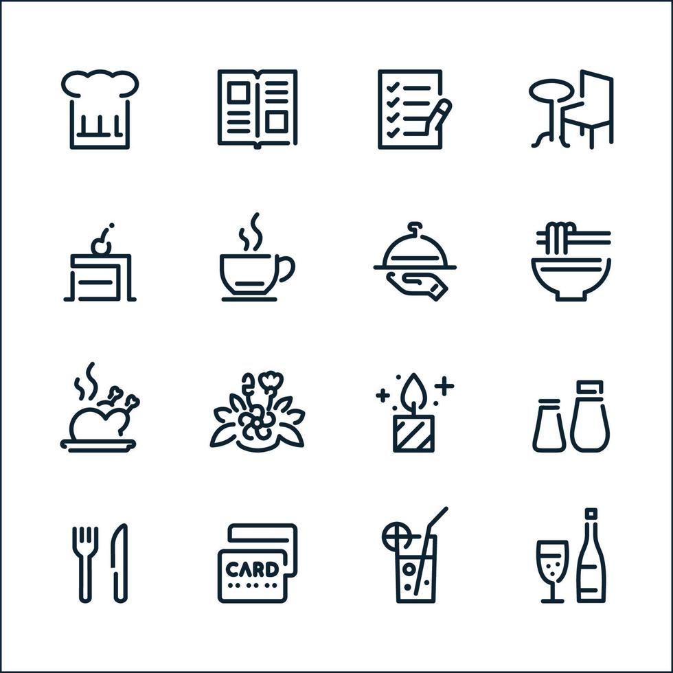 ícones de restaurante com fundo branco vetor