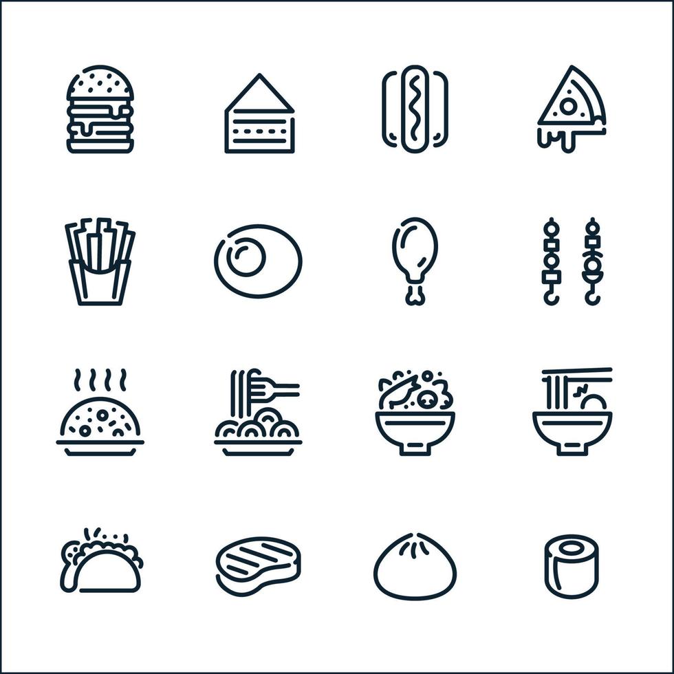 ícones de comida com fundo branco vetor