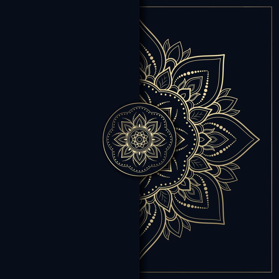 design de mandala com ouro e cor azul escuro, fundo de mandala de flores vetor