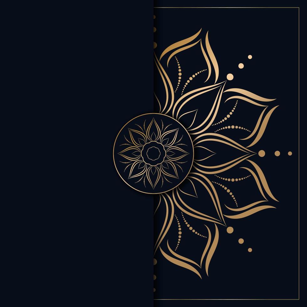 design de mandala com ouro e cor azul escuro, fundo de mandala de flores vetor