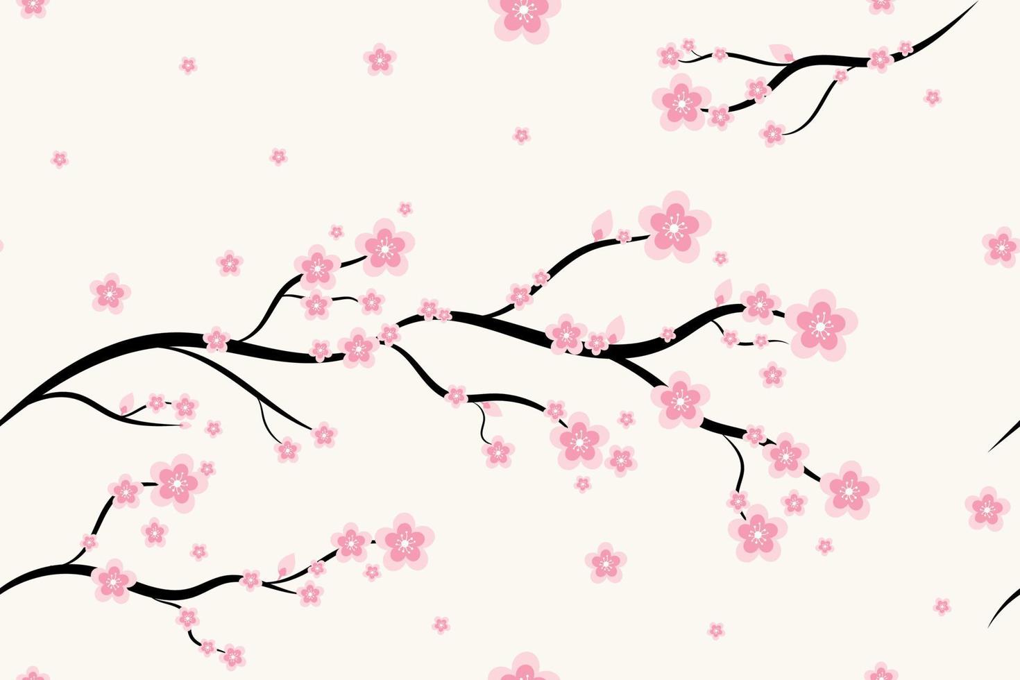 fundo sem costura floral sakura, flor de cerejeira vetorial e ramo, fundos decorativos, sem costura desenhados à mão e papéis de parede para tecido, embalagem, impressão decorativa, têxtil vetor