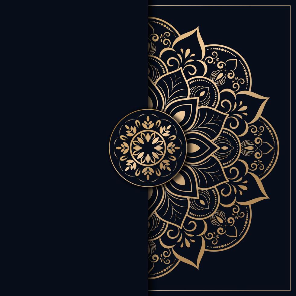 design de mandala com ouro e cor azul escuro, fundo de mandala de flores vetor