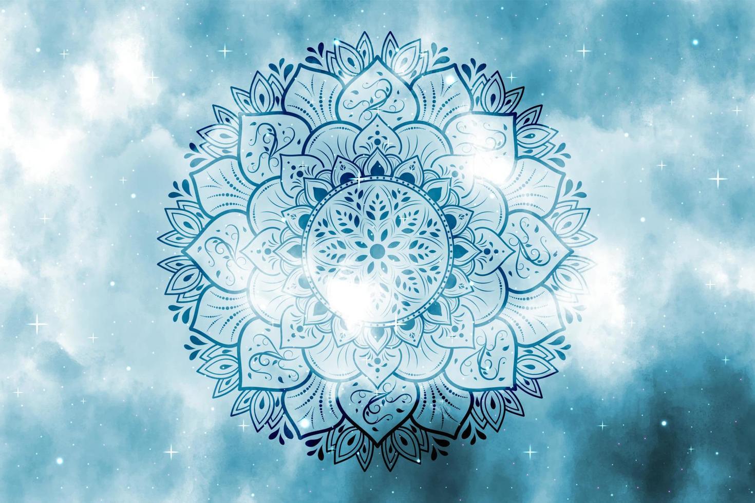fundo de nebulosa de galáxia espacial com flor de mandala, cosmos vetorial com via láctea colorida, galáxia à noite estrelada, ilustração vetorial vetor