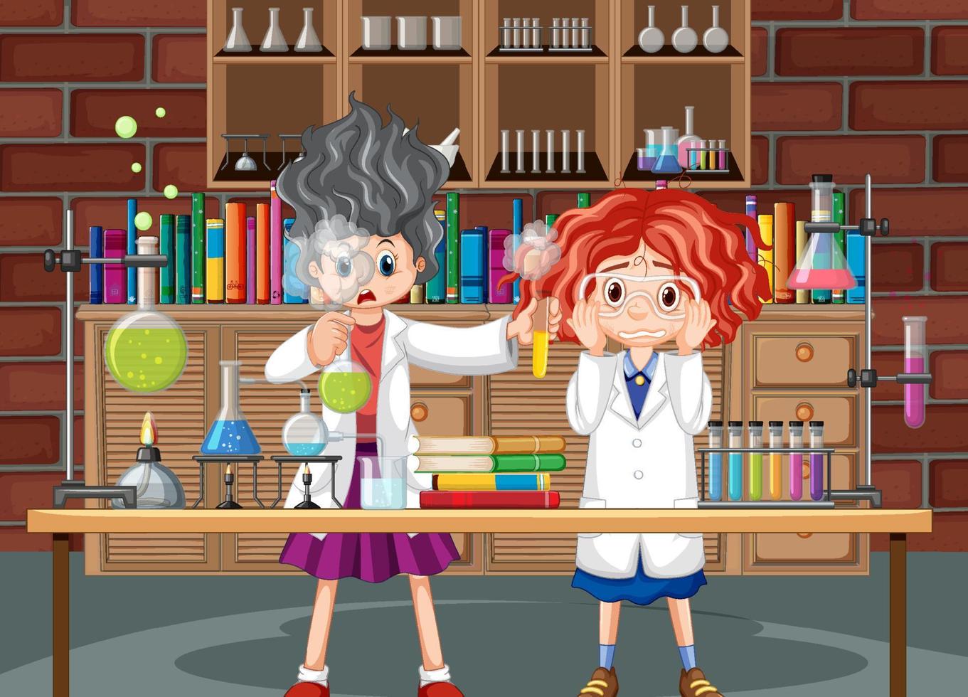 cena de laboratório com personagem de desenho animado cientista vetor