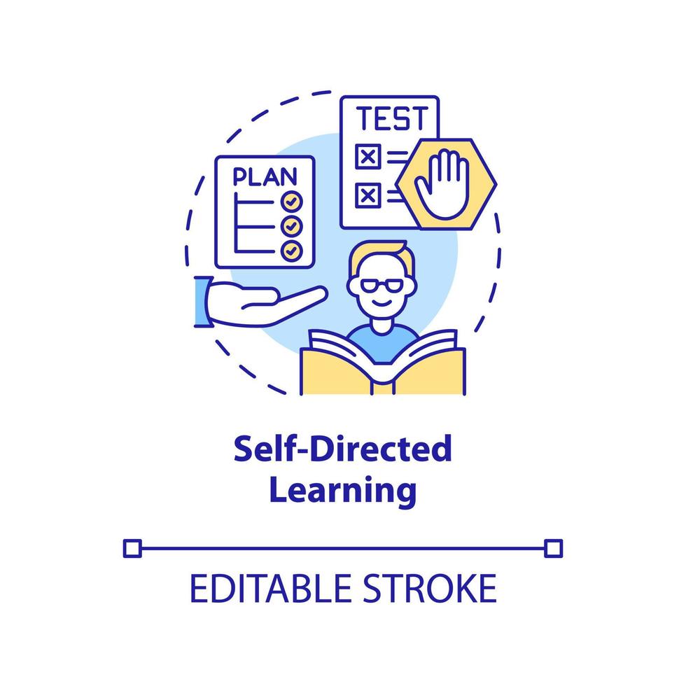ícone de conceito de aprendizagem autodirigida. teorias de educação de adultos e formas idéia abstrata ilustração de linha fina. desenho de contorno isolado. traço editável. vetor