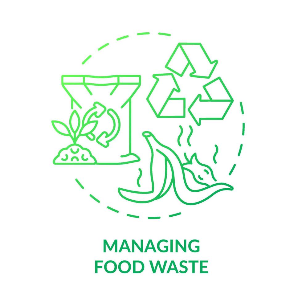 gerenciando o ícone de conceito gradiente verde de resíduos de alimentos. reciclagem de lixo orgânico. idéias de conforto urbano ilustração de linha fina idéia abstrata. desenho de contorno isolado. vetor