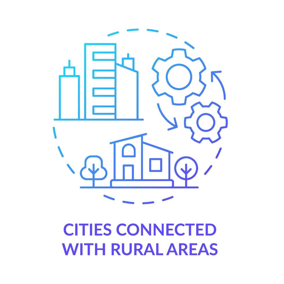 cidades conectadas com o ícone de conceito gradiente azul de áreas rurais. comunicação e intercâmbio. idéias de conforto urbano ilustração de linha fina idéia abstrata. desenho de contorno isolado. vetor