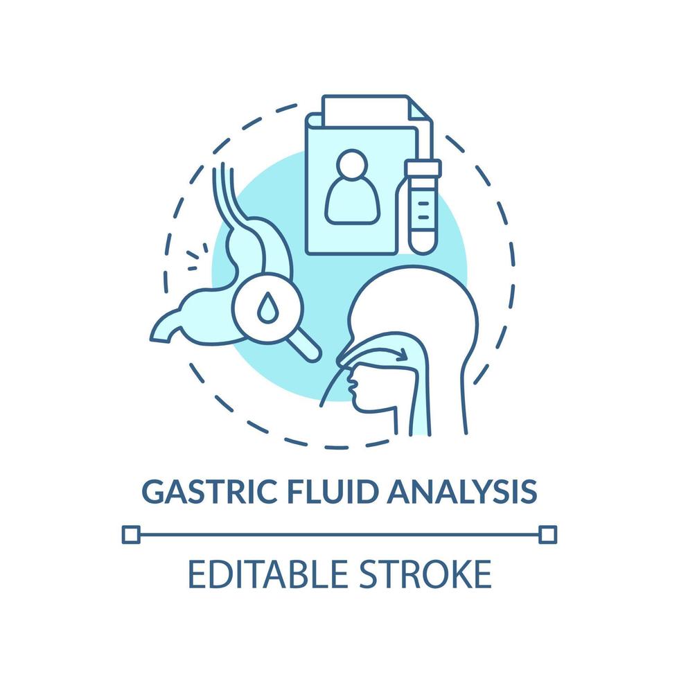 ícone de conceito turquesa de análise de fluido gástrico. cuidados para o paciente. ilustração de linha fina de idéia abstrata de diagnóstico médico. desenho de contorno isolado. traço editável. vetor