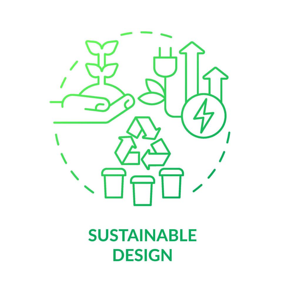 ícone de conceito gradiente verde design sustentável. eco amigável. cidade infra-estrutura princípios regulamento idéia abstrata ilustração de linha fina. desenho de contorno isolado. vetor