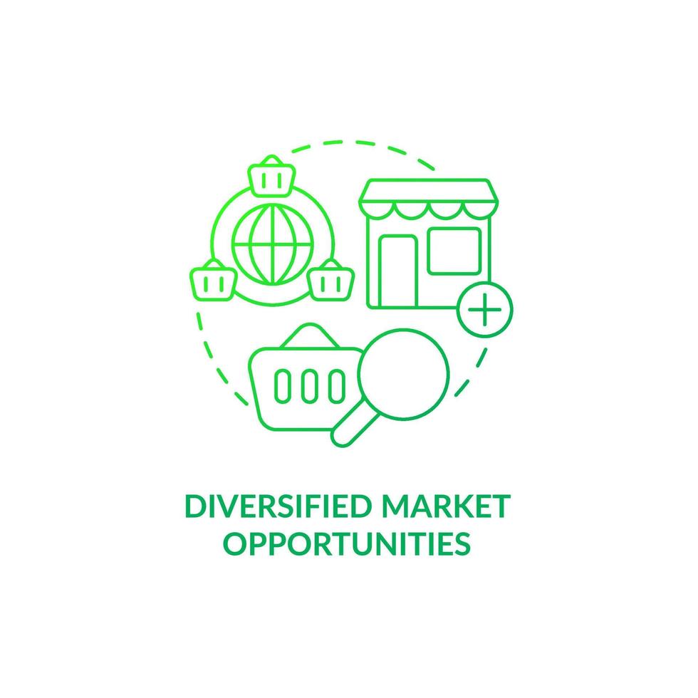 ícone de conceito gradiente verde de oportunidades de mercado diversificado. exportar e importar vantagens de negócios idéia abstrata ilustração de linha fina. desenho de contorno isolado. vetor