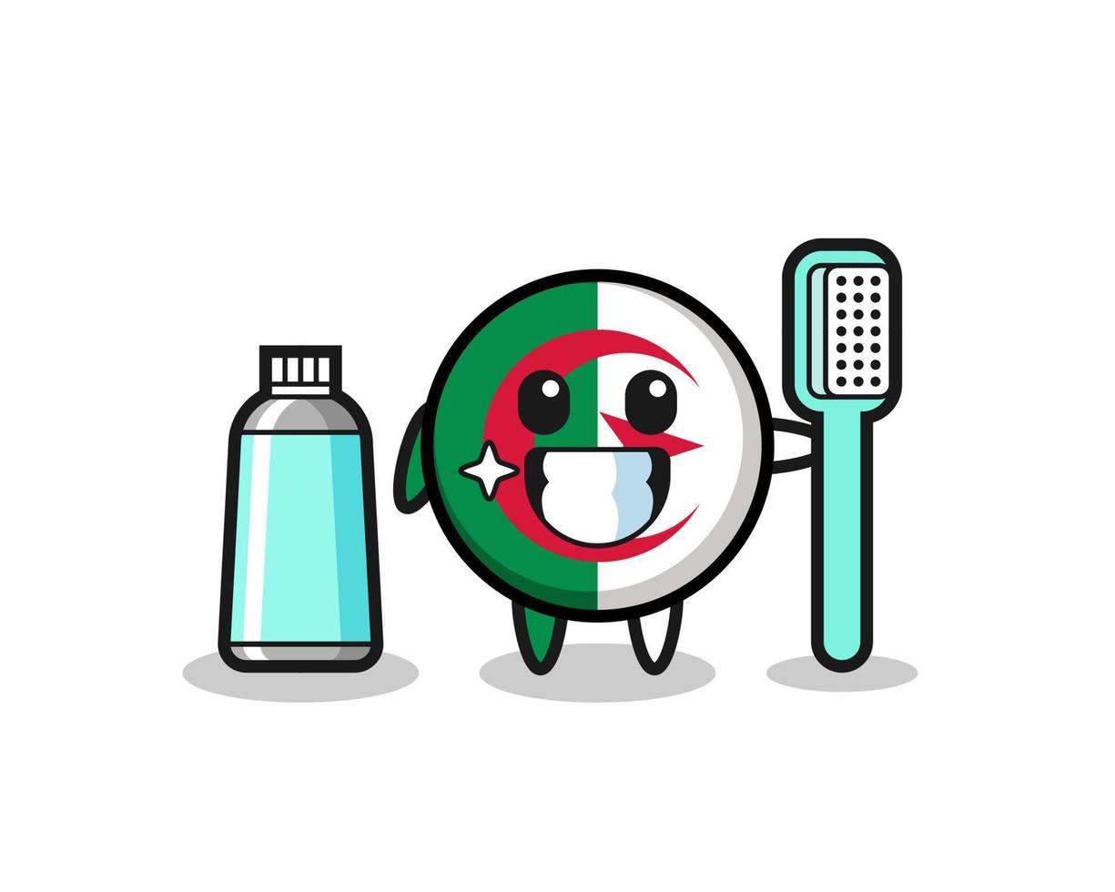 ilustração de mascote da bandeira da argélia com uma escova de dentes vetor