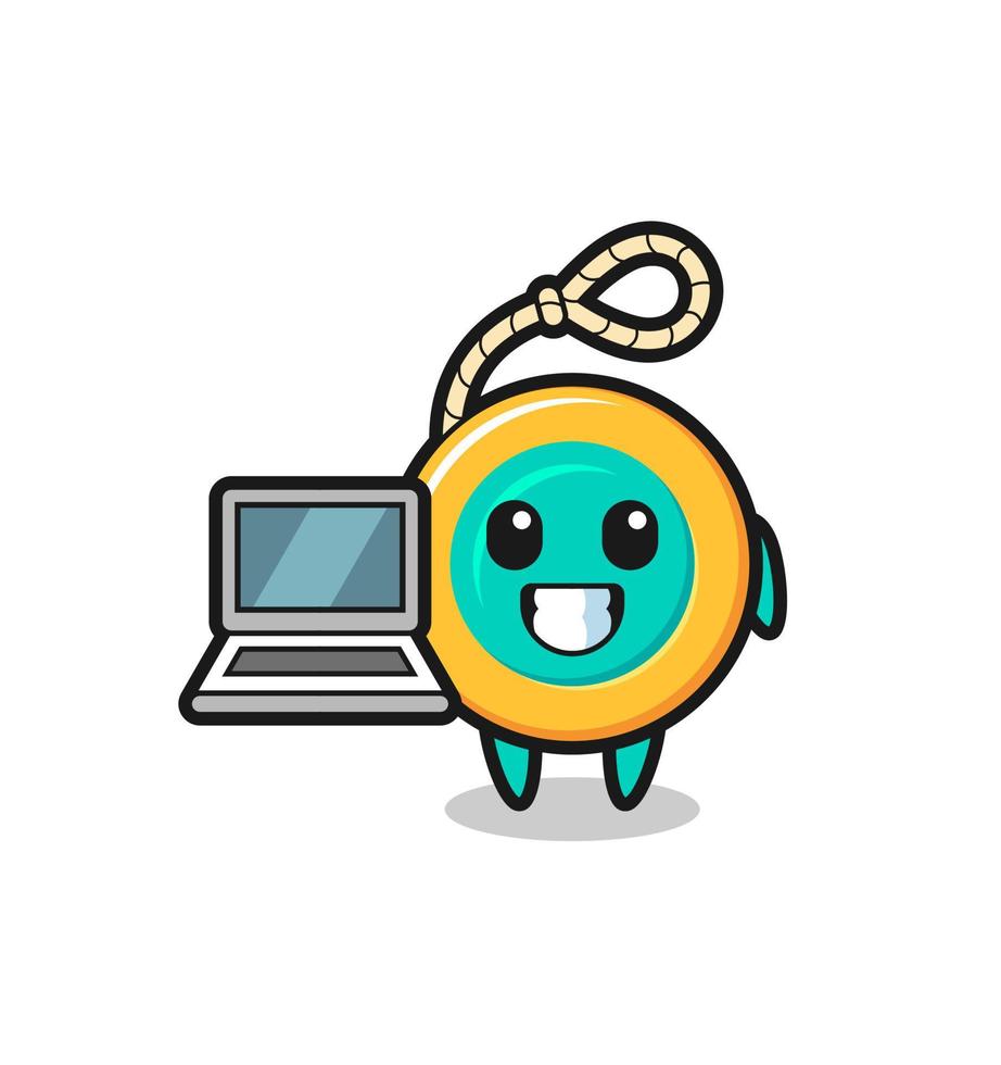 ilustração de mascote de yoyo com um laptop vetor