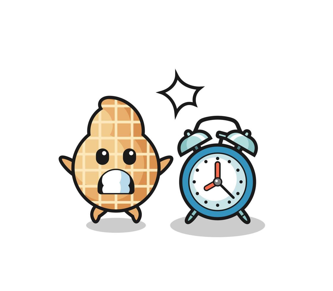 ilustração dos desenhos animados de amendoim é surpreendida com um despertador gigante vetor