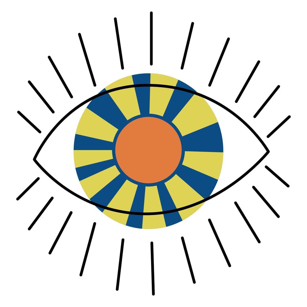 olho minimalista simples com sol. ra olho da paz. globo ocular com design de ilustração vetorial de sentimentos calorosos vetor