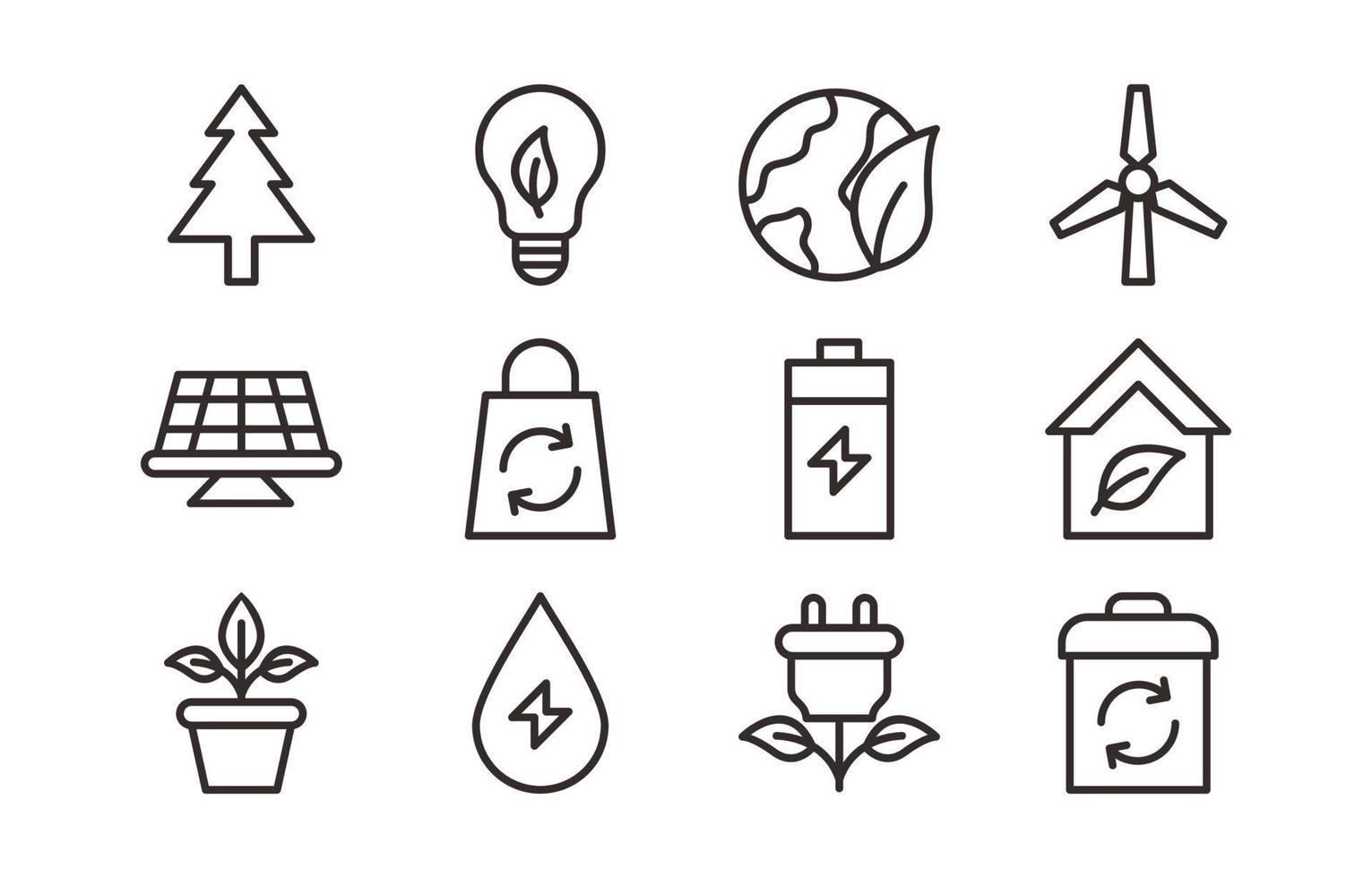 coleção de ícones de contorno simples de tecnologia verde vetor